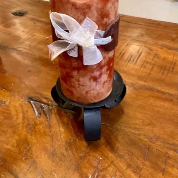 Caramel Colored Candle with Gorgeous Cross on Leather - Picture 3 of 3